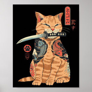 Póster Gato de Catana, un gato bonito de inspiración japo