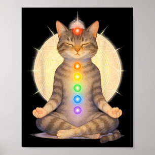 Póster Gato de Chakra Meditando Yoga Amantes de Gatos Esp