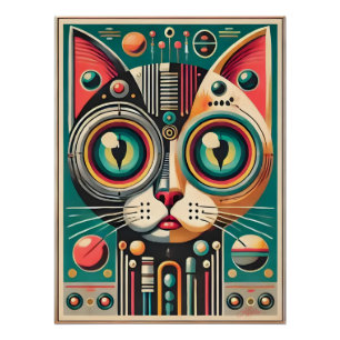 Póster Gato de circuito futurista retro de mediados de si
