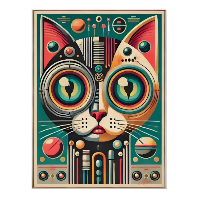 Póster Gato de circuito retro futurista de mediados de si (Anverso)