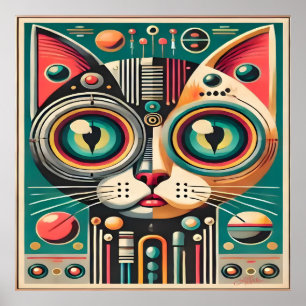 Póster Gato de circuito retro futurista de mediados de si