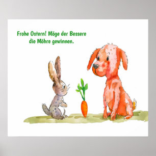 Póster Gato de cómic acuarela con conejo de Pascua