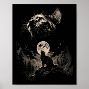 Póster Gato de Concha de Tortuga Aullando a la Luna Gato