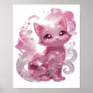 Póster Gato de diamante rosa de plata impresionante