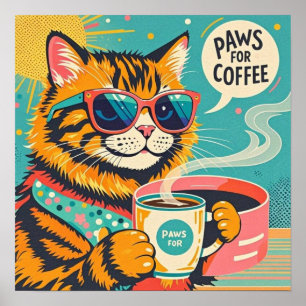 Póster Gato de dibujos animados al estilo retro que lleva