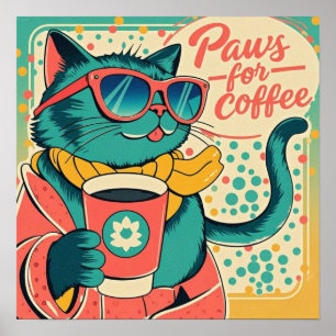 Póster Gato de dibujos animados de estilo retro que lleva