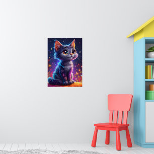 Póster Gato de Dibujos Animados Lindo Cielo Estrellado No