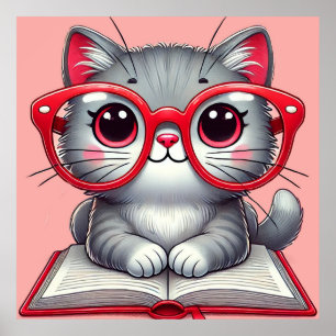 Póster Gato de dibujos animados lindo que lleva gafas