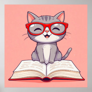 Póster Gato de dibujos animados lindo que lleva gafas