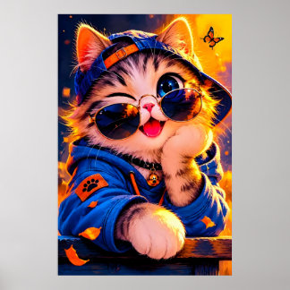 Póster Gato de dibujos animados lindo que lleva gafas de