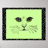 Gato de dibujos negros cara ojos intensos puntos d