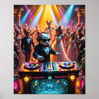 Póster Gato de DJ en un glamoroso Fiesta de un salón de b