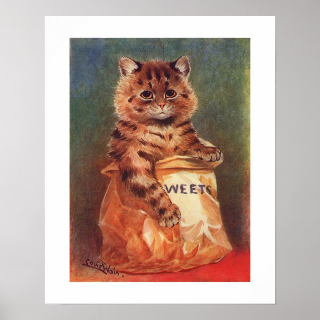 Póster Gato de dulces mixtos de Louis Wain (Frente)