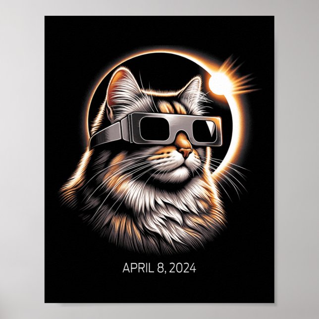 Póster Gato De Eclipse Solar Con Gles De Eclipse Solar (Frente)