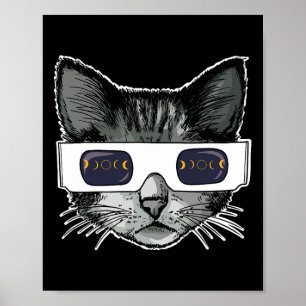 Póster Gato De Eclipse Solar Usando Gafas De Eclipse Sola