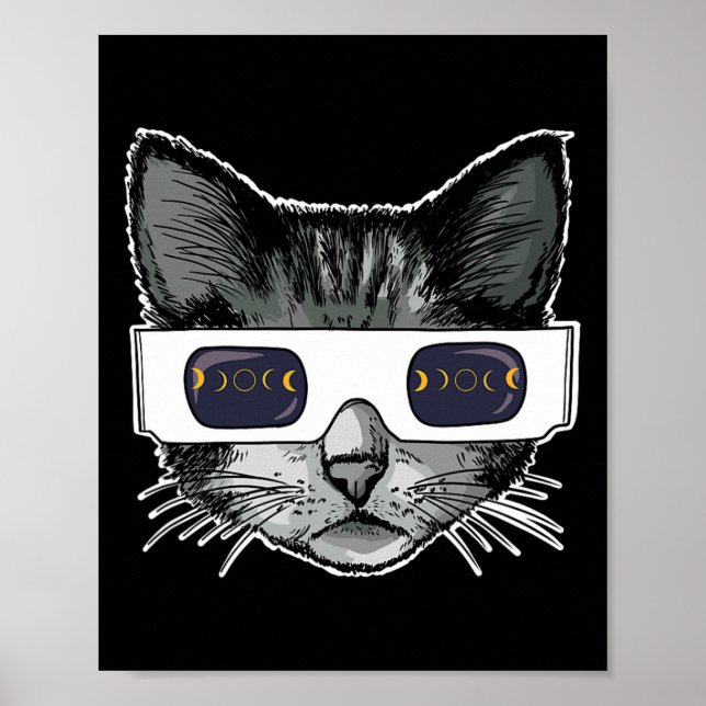 Póster Gato De Eclipse Solar Usando Gafas De Eclipse Sola (Frente)