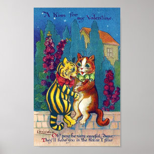 Póster Gato de enamorados en San Valentín, Louis Wain