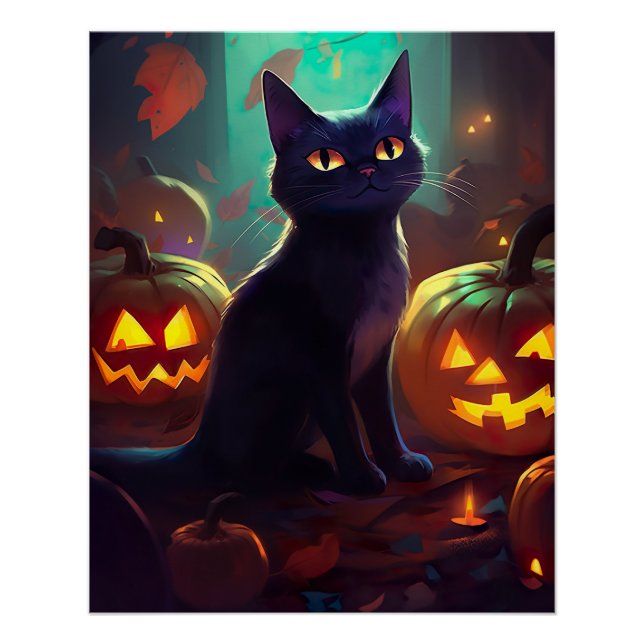 Póster Gato de Esmoquin de Halloween con Calabazas Espelu (Anverso)