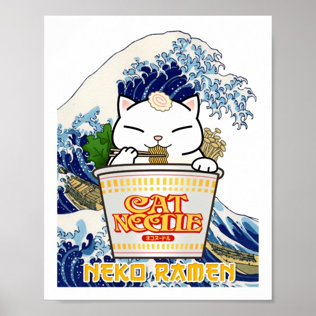 Póster Gato de Fideos de la Copa Ramen (Frente)