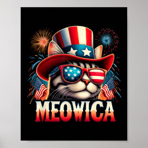 Póster Gato de Fuegos Artificiales Divertido Gato Patriót