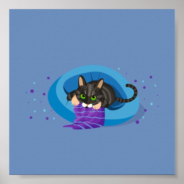 Póster Gato de gafas geométricas sobre la cama con manta  (Frente)