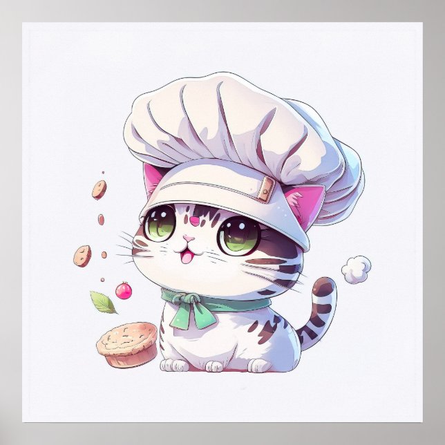 Póster Gato de gatito de pastelería de panadería con pan  (Frente)