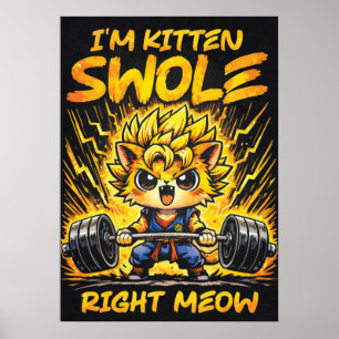 Póster Gato de gimnasio de anime, gatito Swole ahora mism