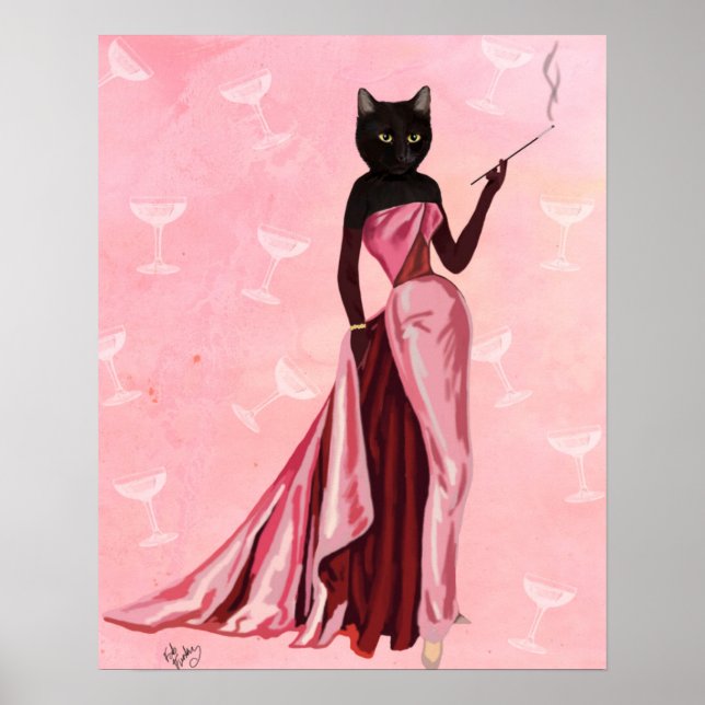 Póster Gato de glamour en rosa (Frente)