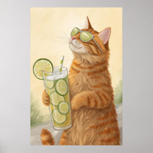 Póster Gato de Guay con un cítrico: Ilustracion de ondas