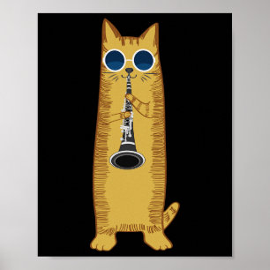 Póster Gato de Guay Jugando El Clarinet Diseño Hippy Hips