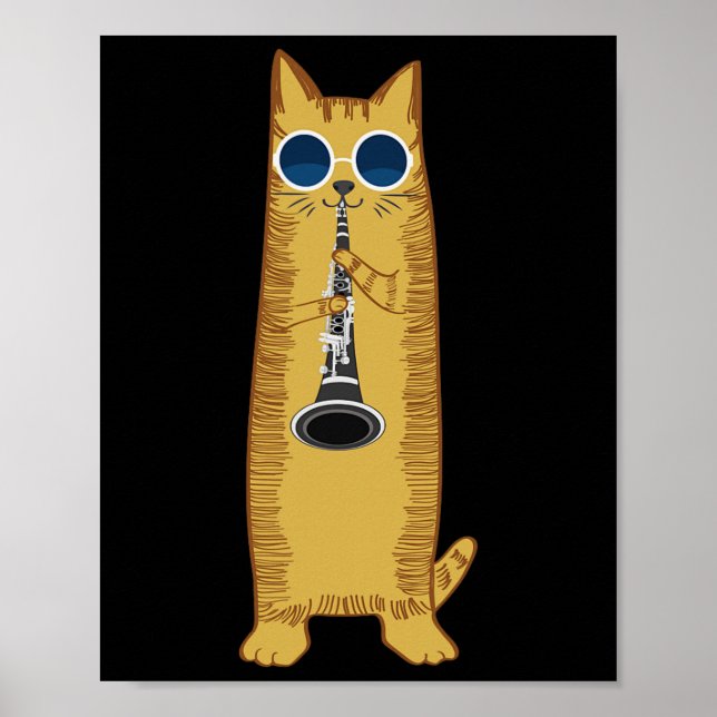 Póster Gato de Guay Jugando El Clarinet Diseño Hippy Hips (Frente)