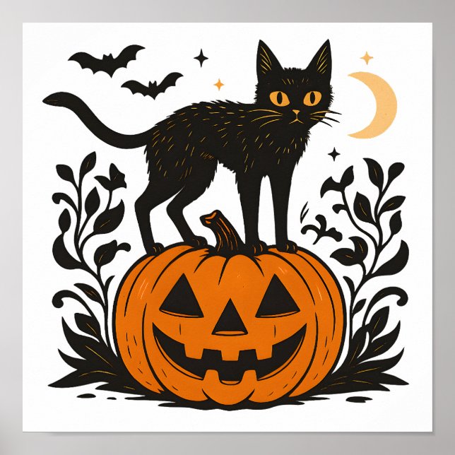 Póster Gato de Halloween agudo (Frente)