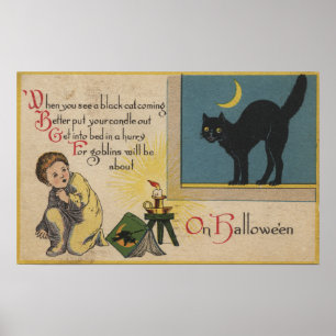 Póster Gato de Halloween GreetingBlack