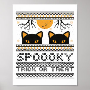 Póster Gato De Halloween Ojos Tonto O Trata A La Gr De Mo