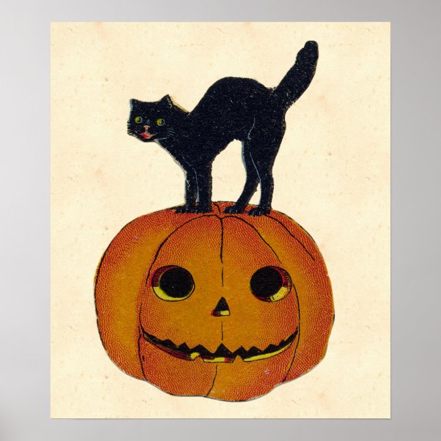 Póster Gato de Halloween vintage (Frente)