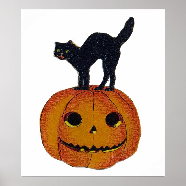 Póster Gato de Halloween vintage (Frente)