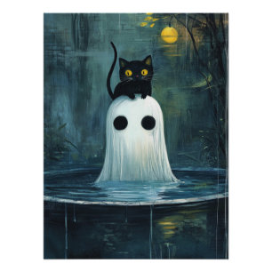 Póster Gato de Halloween y fantasma en el grupo