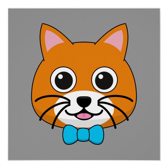 Póster Gato de jengibre feliz lindo con papillón (Anverso)