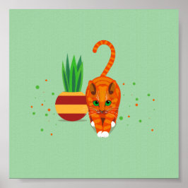 Póster Gato de jengibre geométrico caminando por un poste