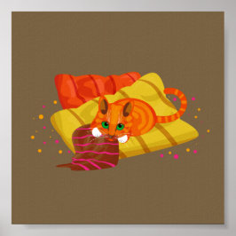 Póster Gato de jengibre geométrico relajado en cojín