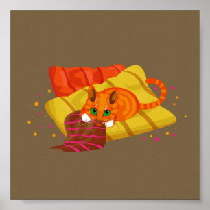 Póster Gato de jengibre geométrico relajado en cojín