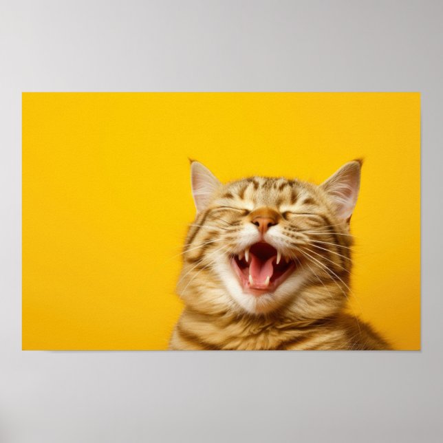 Póster Gato de jengibre riéndose sobre fondo amarillo — C (Frente)
