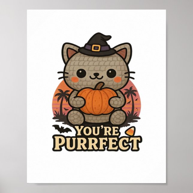 Póster Gato de Kawaii Halloween con calabaza, sabor a bru (Frente)