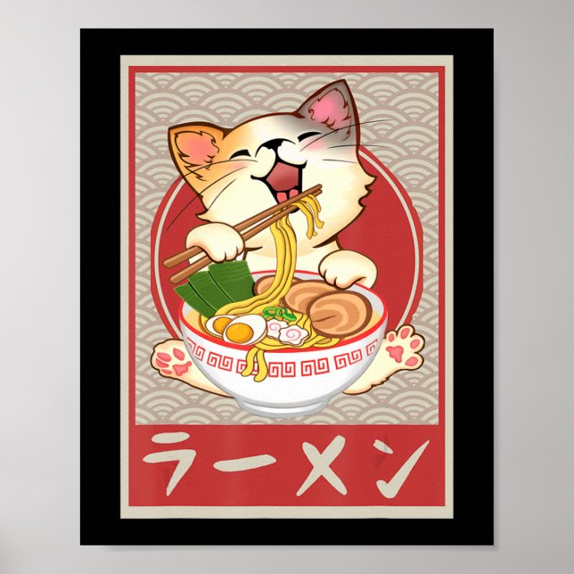 Póster Gato de Kawaii Ramen Anime Chicas de regalo japone (Frente)
