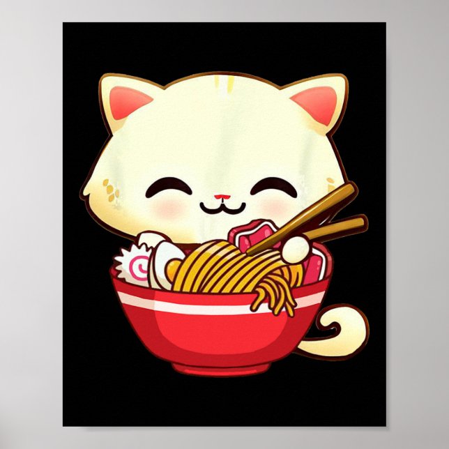 Póster Gato de Kawaii Ramen Comida japonesa Divertida Chi (Frente)