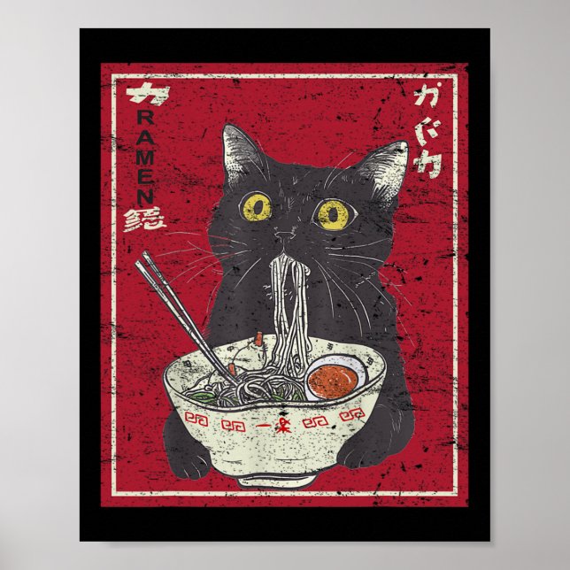 Póster Gato de Kawaii Ramen Comida japonesa Divertida Chi (Frente)