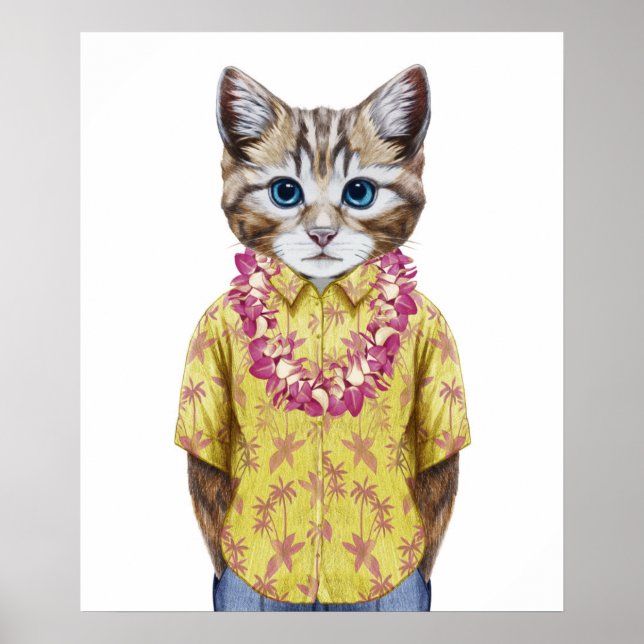 Póster Gato de Kitty Hawaiano (Frente)