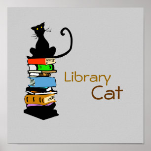 Póster Gato de la biblioteca