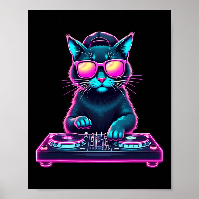Póster Gato De La Casa Del Dj Arcoiris Dj Cat Kitty (Frente)