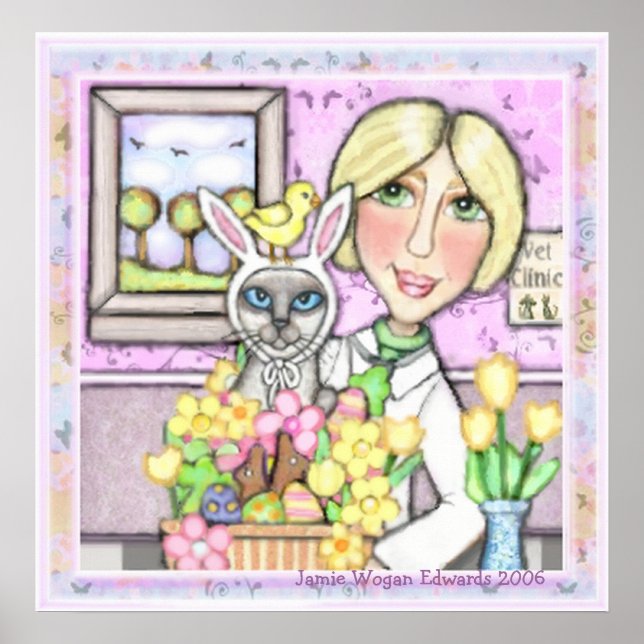 Póster Gato De La Cesta De Pascua Con Veterinaria (Frente)